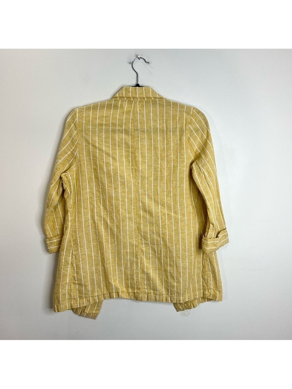 ONLY linen blend yellow white pin stripe open front jacket blazer EU 34 - Picture 4 of 12